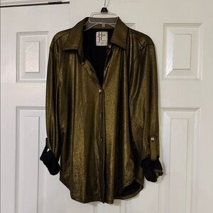 H by Halston Black and Gold Shimmer Blouse